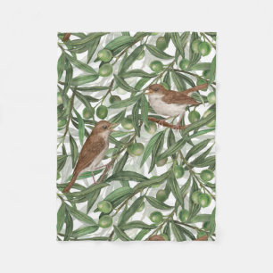 Couverture Polaire Magnolia en fleurs et oiseau de tireur 4 blanc pol