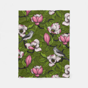 Couverture Polaire Magnolia en floraison et oiseau de tireur 2