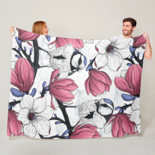 Couverture Polaire Magnolia rose et métis bleu
