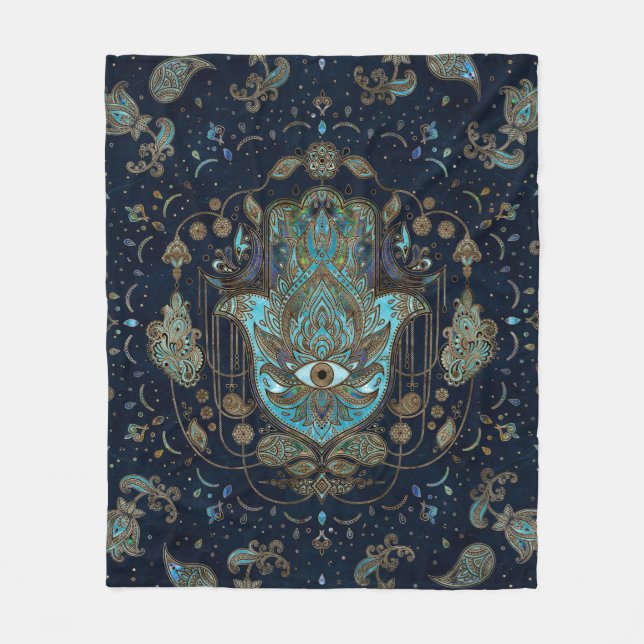 Couverture Polaire Main de Hamsa - Main de Fatima Blue Gemstones (Devant)