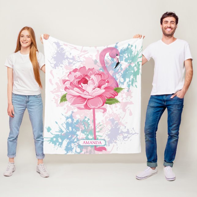 Couverture Polaire Main personnalisée peinte rose flamingo (En situation)
