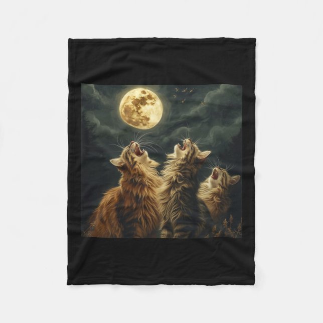 Couverture Polaire Maine Coon Howl Sur Moon Amoureux des chats (Devant)