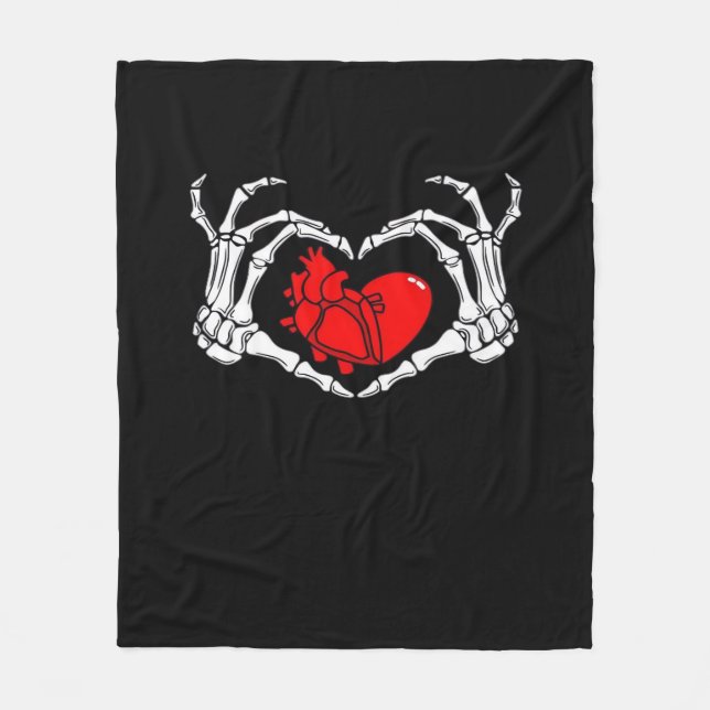 Couverture Polaire Mains De Squelette Effrayant Et Coeur Rouge Déplai (Devant)