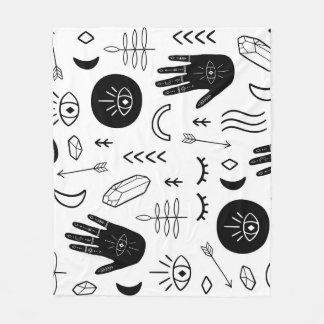 Couverture Polaire Mains magiques, lune, motif ethnique.