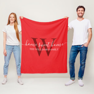 Couverture Polaire maison douce maison, famille rouge blanc vacances