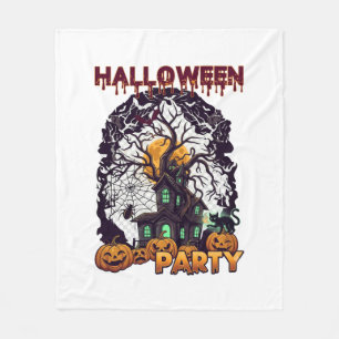 Couverture Polaire Maison Hantée Arbre Citrouilles Noir Fête d'Hallow
