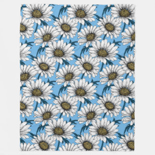 Couverture Polaire Maisonnettes, fleurs sauvages sur bleu