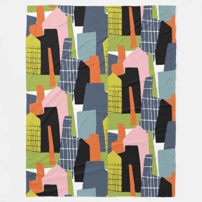 Couverture Polaire Maisons graphiques amusantes abstrait moderne vert (Devant)