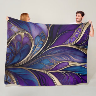 Couverture Polaire Majestueuse Floraison - Abstrait Violet et Bleu Pr