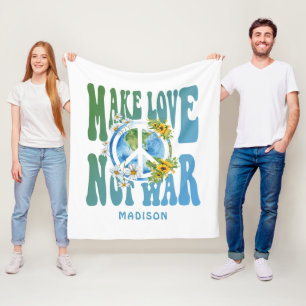 Couverture Polaire Make Love Not War Floral World Peace Signer Ajoute