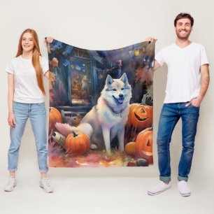 Couverture Polaire Malamute d'Alaska Halloween avec citrouilles effra