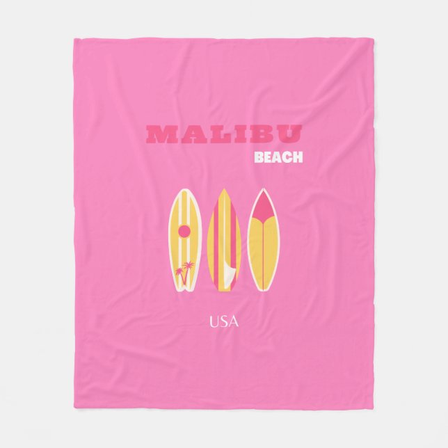 Couverture Polaire Malibu, Malibu Beach, Californie, Preppy, rose (Devant)