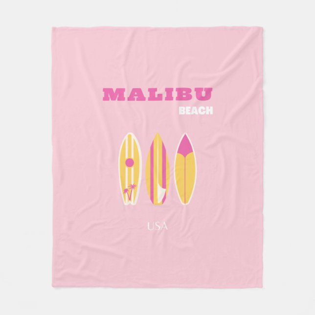 Couverture Polaire Malibu, Plage de Malibu, Preppy, Rose (Devant)