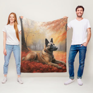Couverture Polaire Malinois belge dans les feuilles d'automne qui tom