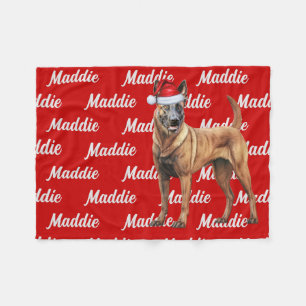 Couverture Polaire Malinois belge en rouge avec nom Chien de Noël