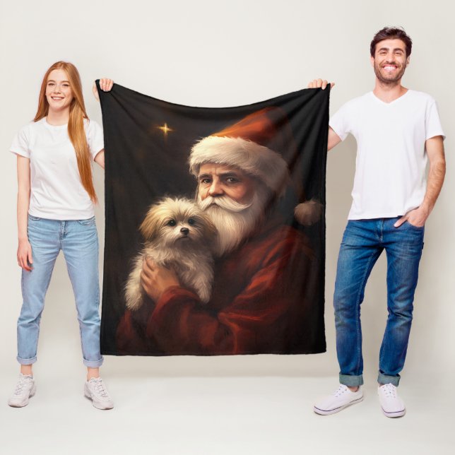 Couverture Polaire Maltais avec Noël Festif du Père Noël (En situation)