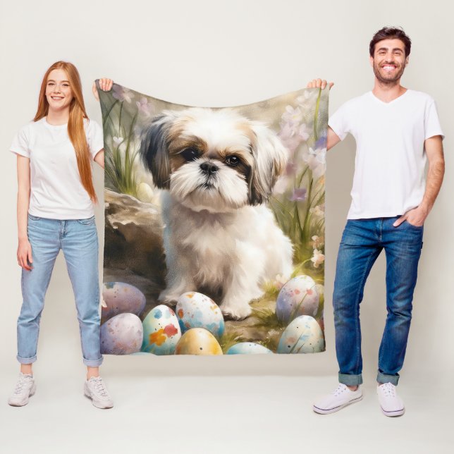 Couverture Polaire Malti Tzu Chien avec Oeufs de Pâques Vacances (En situation)