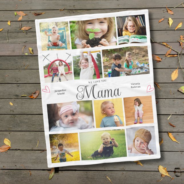 Couverture Polaire Mama We Love You Personalized Hearts (Mama fleece blanket with your text and favorite photos.)