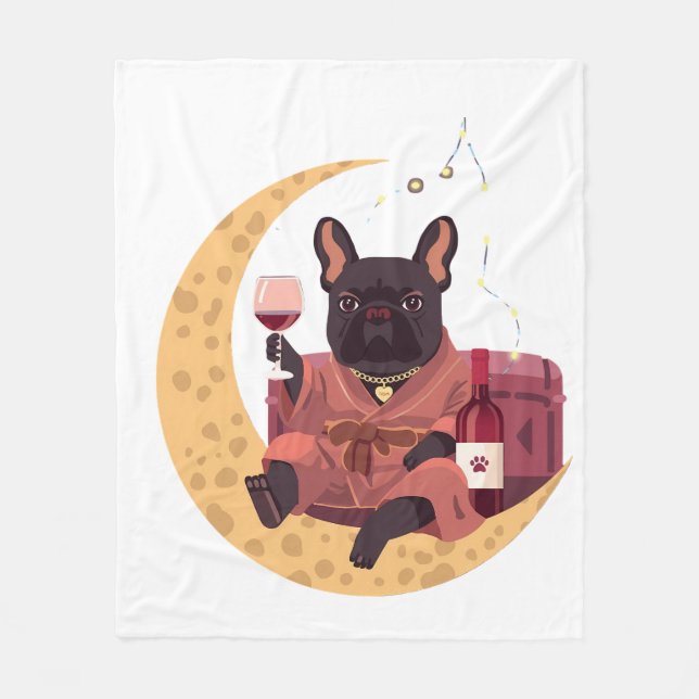 Couverture Polaire Maman Bouledogue Français Soirée Vin (Devant)