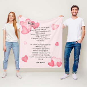 Couverture Polaire Maman Coeurs roses Blanche polaire personnalisée