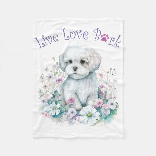 Couverture Polaire Maman de chien maltais Floral (Devant)