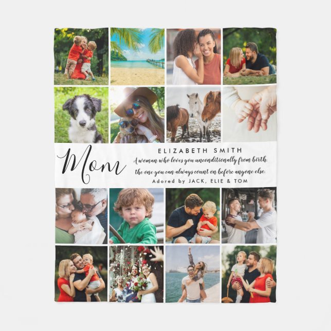 Couverture Polaire Maman Elegant Script Citation 16 Photo Collage (Devant)