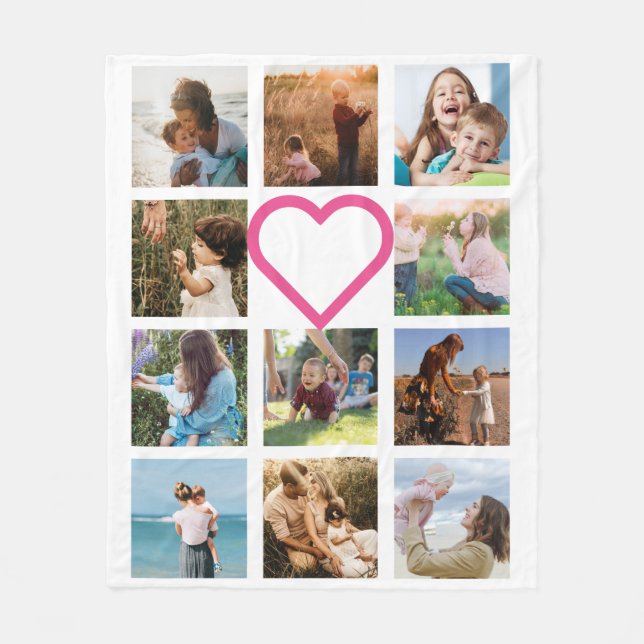Couverture Polaire Maman Famille Photo Collage Coeur rose (Devant)