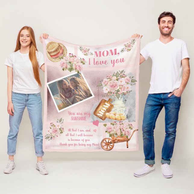 Couverture Polaire Maman Je T'Aime Photo Rose Floral | Texte du scrip (En situation)