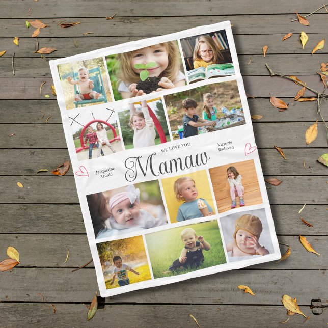 Couverture Polaire Mamaw We Love You Personalized Hearts (Mamaw fleece blanket with your text and favorite photos.)