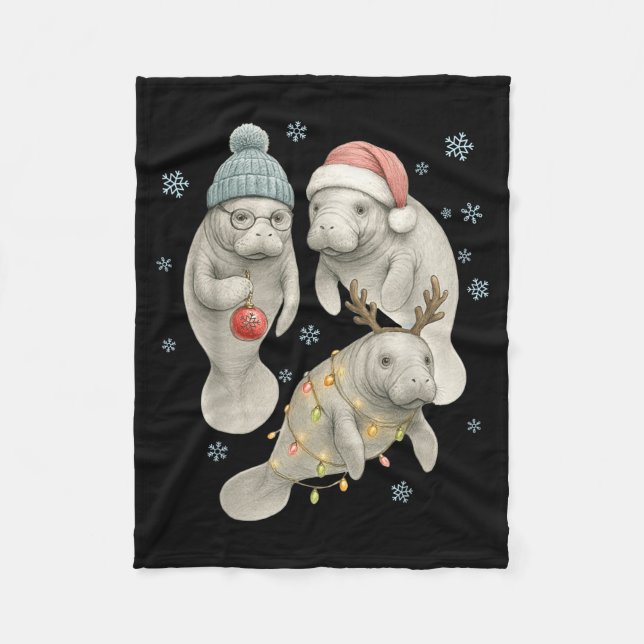 Couverture Polaire Manatee Christmas Manatee Santa Reindeer Lights Wo (Devant)