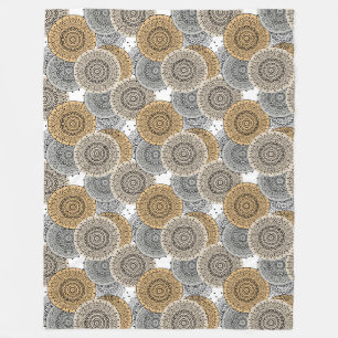 Couverture Polaire Mandala arabe motif gris beige à l'orientale