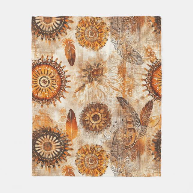 Couverture Polaire Mandala de tournesol bohème (Devant)