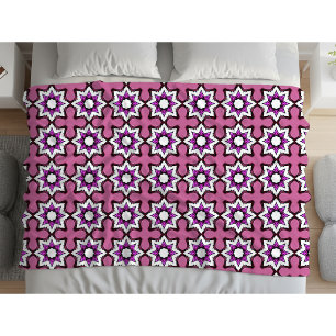 Couverture Polaire Mandala géométrique rose, noir et blanc