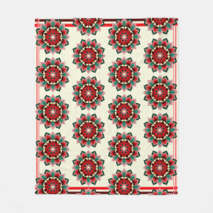 Couverture Polaire Mandala Motif 02 en blanc polaire rouge