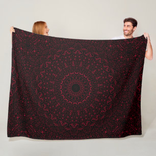 Couverture Polaire Mandala Rouge de Bourgogne avec Symétrie Ornementa