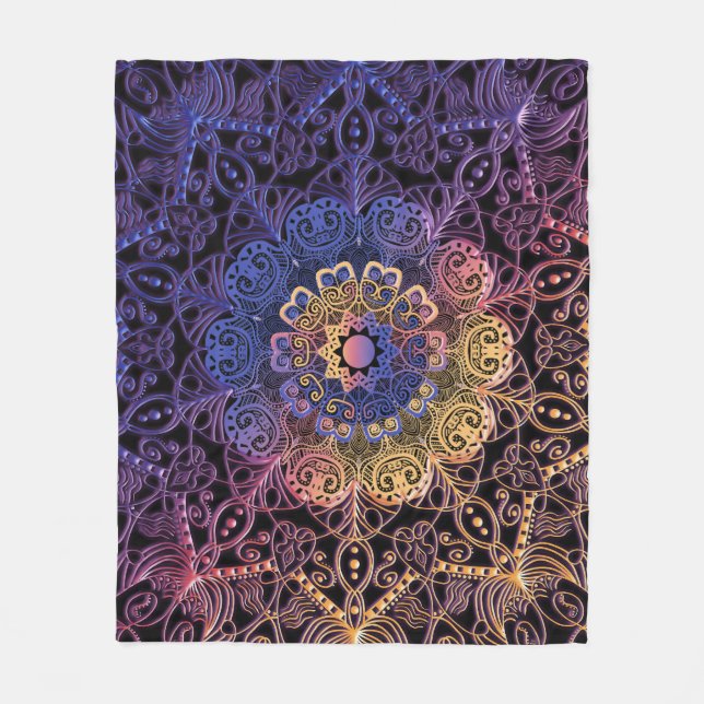 Couverture Polaire Mandala violet et jaune : dessin manuel (Devant)