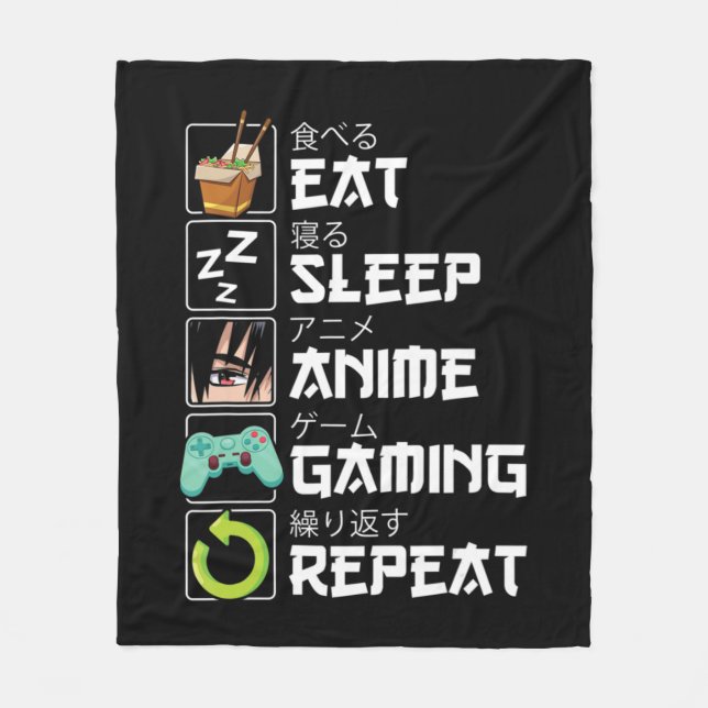 Couverture Polaire Manger Sleep Anime Jeu Répétition Kawaii Otaku Ani (Devant)