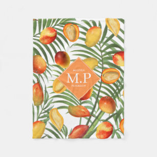 Couverture Polaire Mango vintage et verdure Monogramme de fruits d'ét