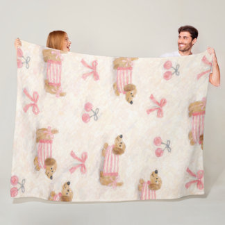 Couverture Polaire Manta con Patrón de Perritos Kawaii con Moños Rosa