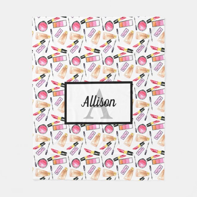 Couverture Polaire Maquillage Fille Chic Monogramme Joli Lashes Lipst (Devant)