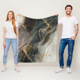 Couverture Polaire Marbre Abstrait d'or noir