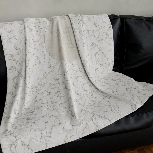 Couverture Polaire Marbre blanc Monogramme Blanche polaire (A monogrammed snuggly fleece blanket just for you)