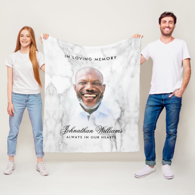 Couverture Polaire Marbre blanc simple Texte personnalisé photo souve (En situation)