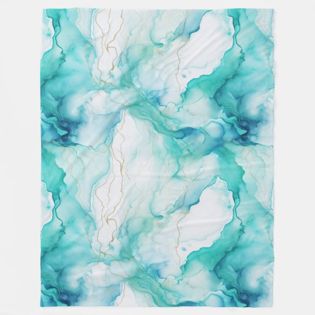 Couverture Polaire Marbre d'encre Mint Aqua (Devant)