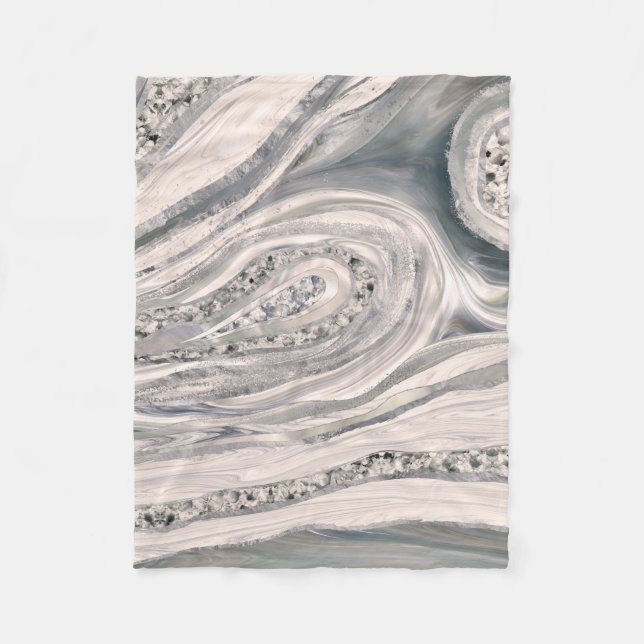 Couverture Polaire Marbre et cristal liquides gris - perle et argent (Devant)