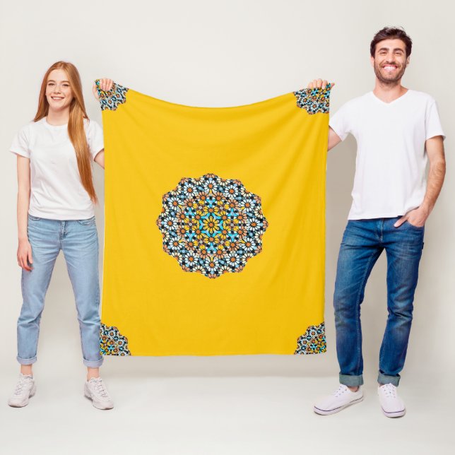 Couverture Polaire Marbre jaune et turquise Mosaïque marocaine (En situation)