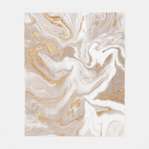 Couverture Polaire Marbre liquide beige, art de la ligne dorée.
