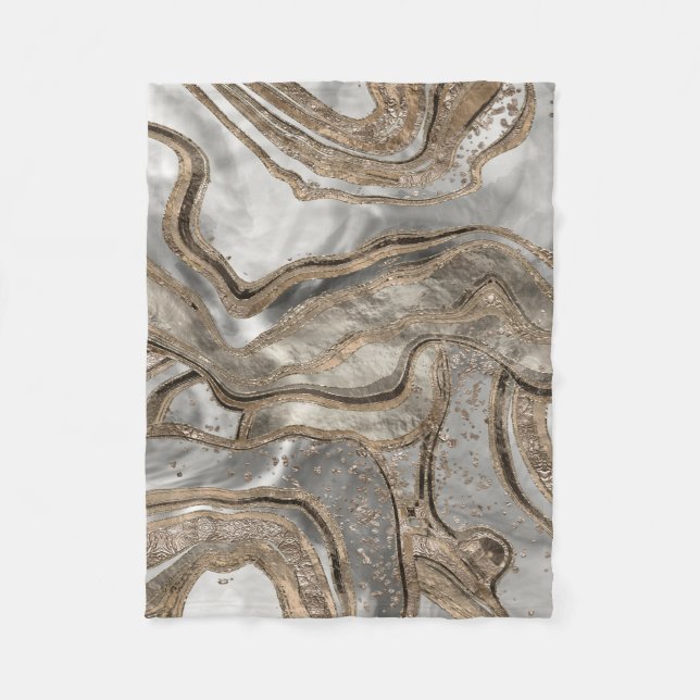 Couverture Polaire Marbre liquide - perle et or (Devant)