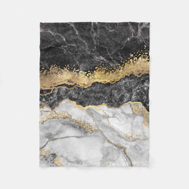Couverture Polaire Marbre noir avec or assez (Devant)
