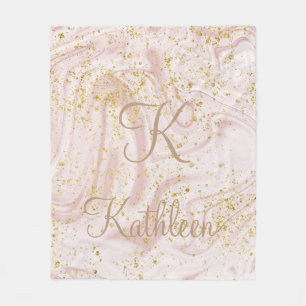 Couverture Polaire Marbre rose et blanc tourbillonnant paillettes dor
